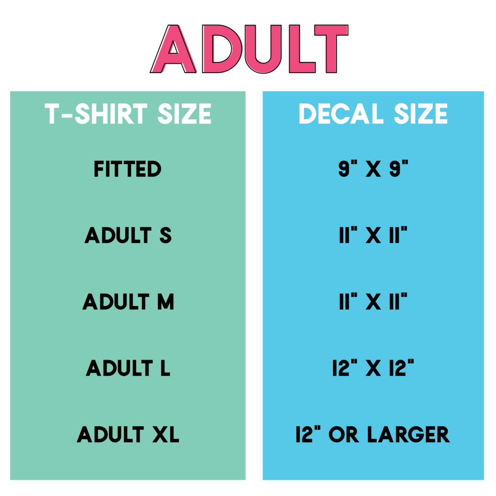 Sizing Chart For Vinyl On Shirts