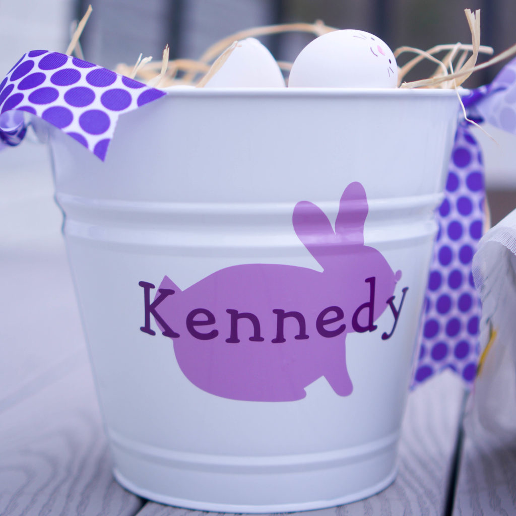 white easter pail with name on front