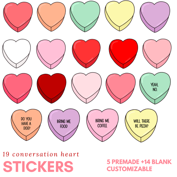 Conversation Heart Stickers PNG - Kayla Makes