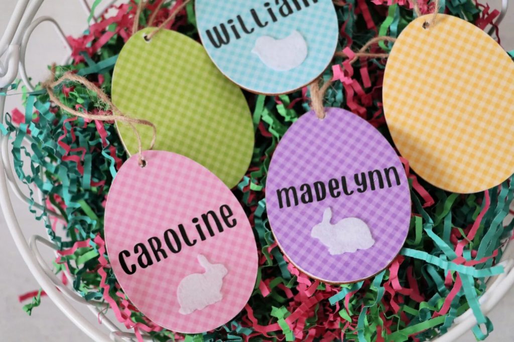 colorful egg shaped wooden tags