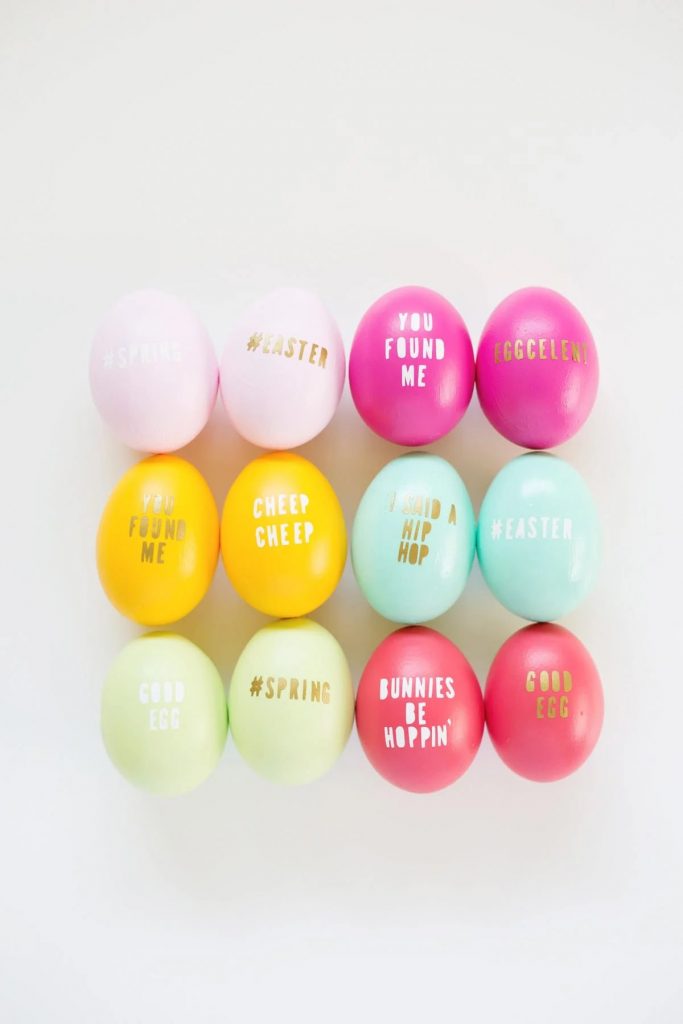 dyed easter eggs on a white background